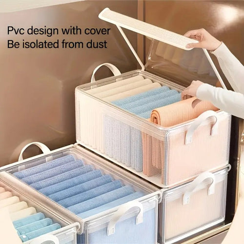 TRANSPARENT FOLDABLE CLOTH ORGANIZER 26L WITH LID Fabric Storage Box with Handle