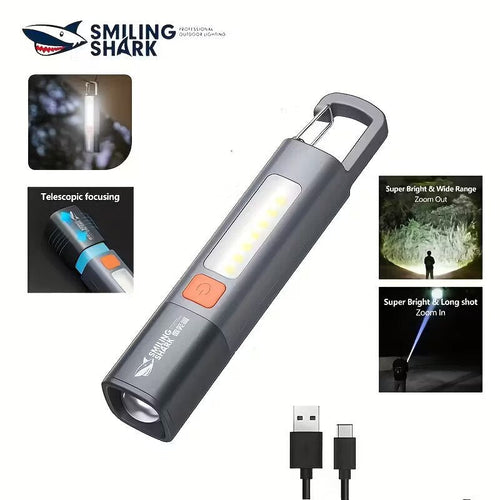 LED TORCH LIGHT WITH HOOK SMILING SHARK COB TORCH LIGHT WITH CLIP