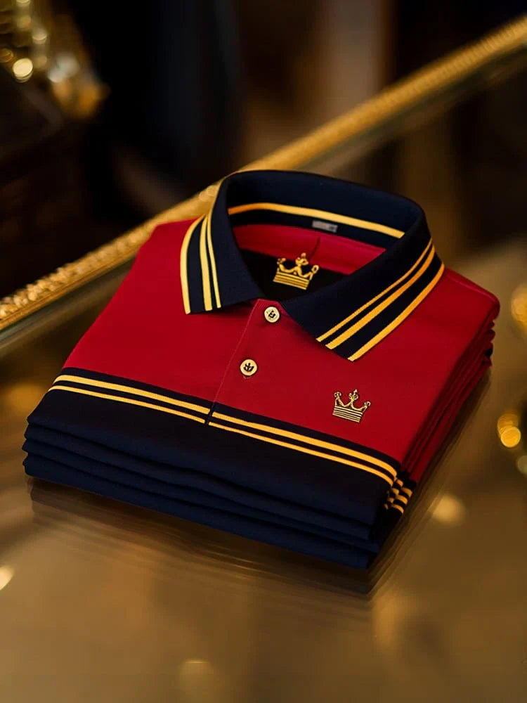 Men's Classic Business Check Crown Logo Short Sleeve Polo Shirt