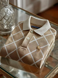 Men's Check Business Casual Short Sleeve Ribbed Knitting Polo Shirt